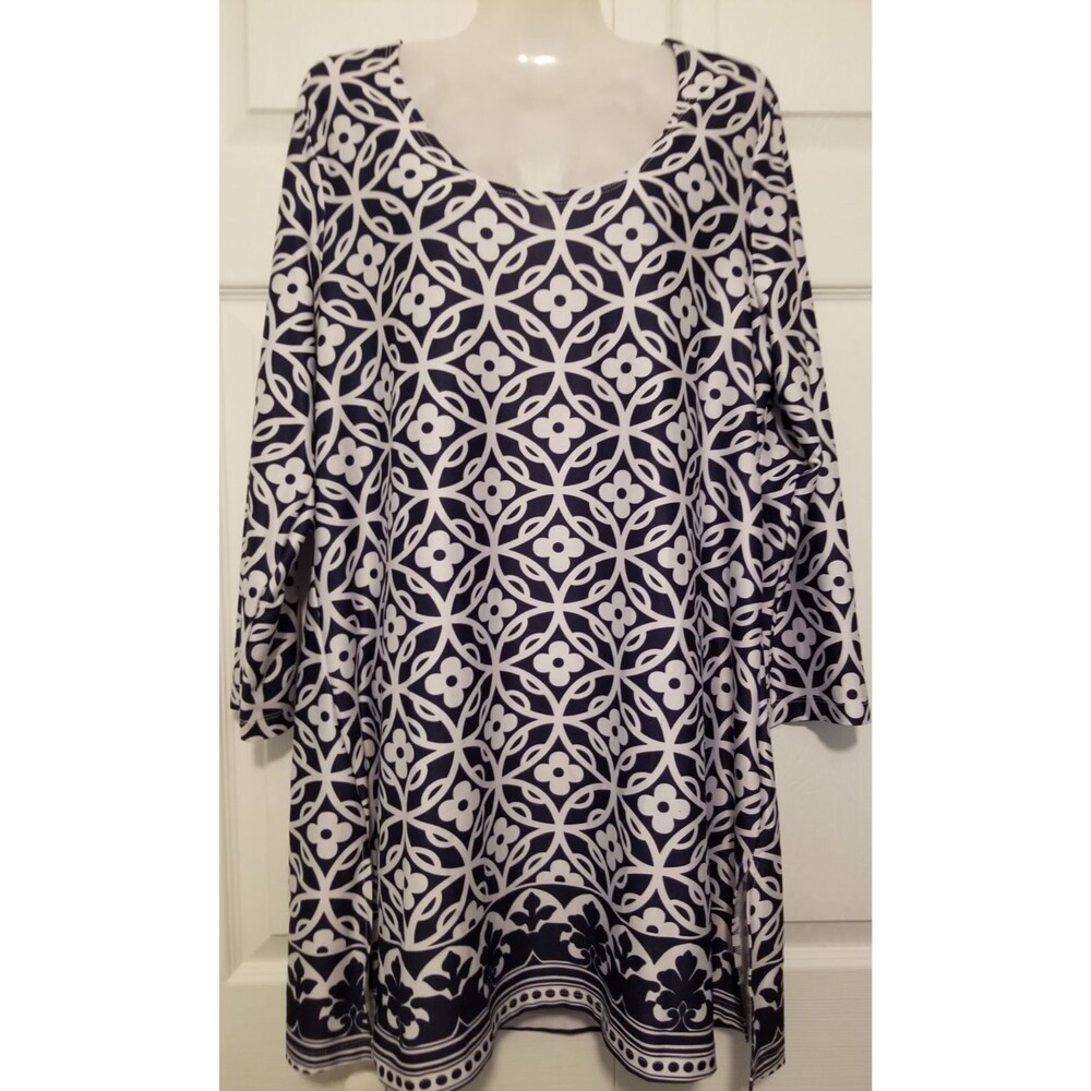 Slinky Brand Women's Tunic Top Long Geometric 3/4 Sleeve Liquid Knit Size XL